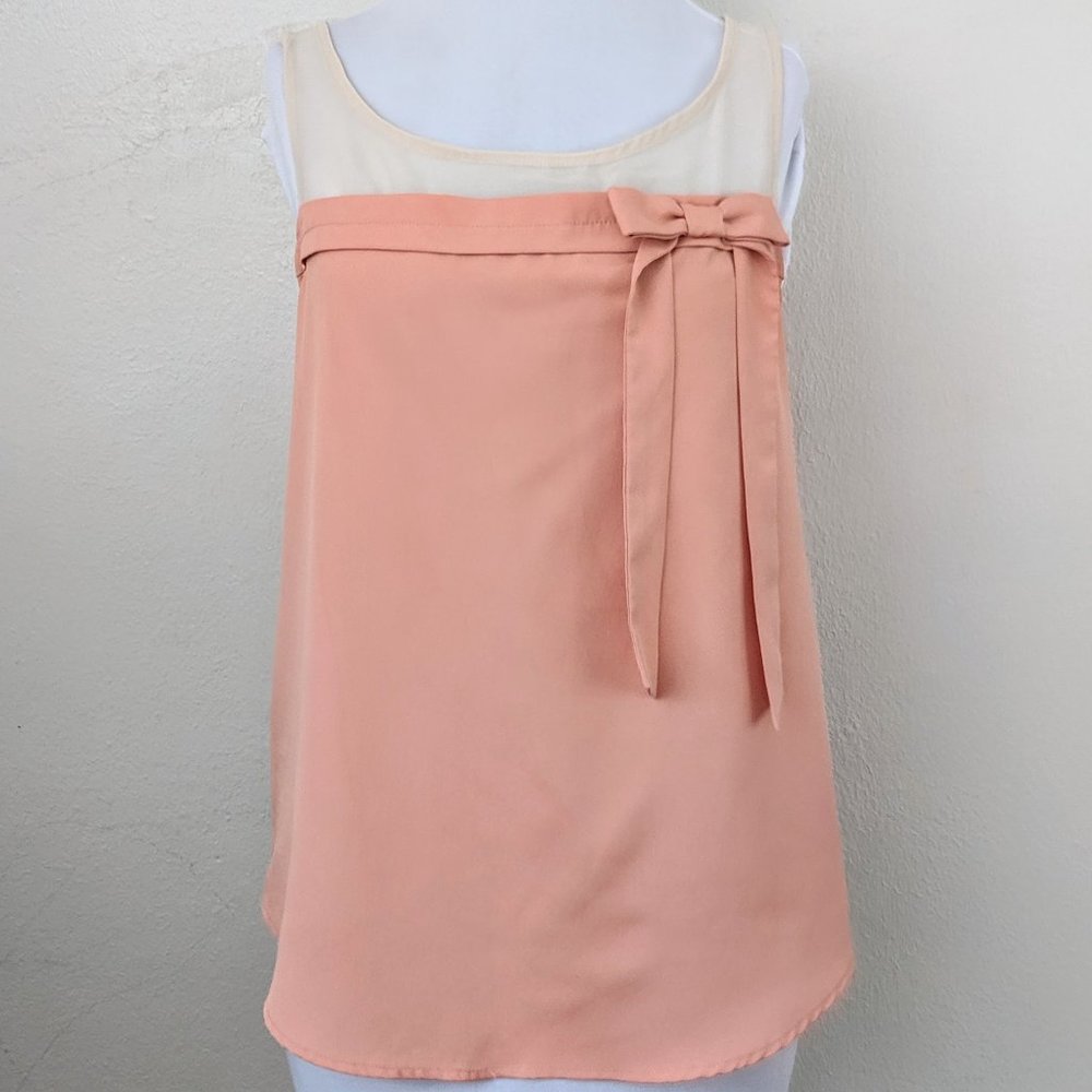 Peach & Cream Bow Top Chiffon Shell Tank Blouse - image 1